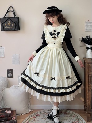 Black Retro Lolita Apron Maid Dress