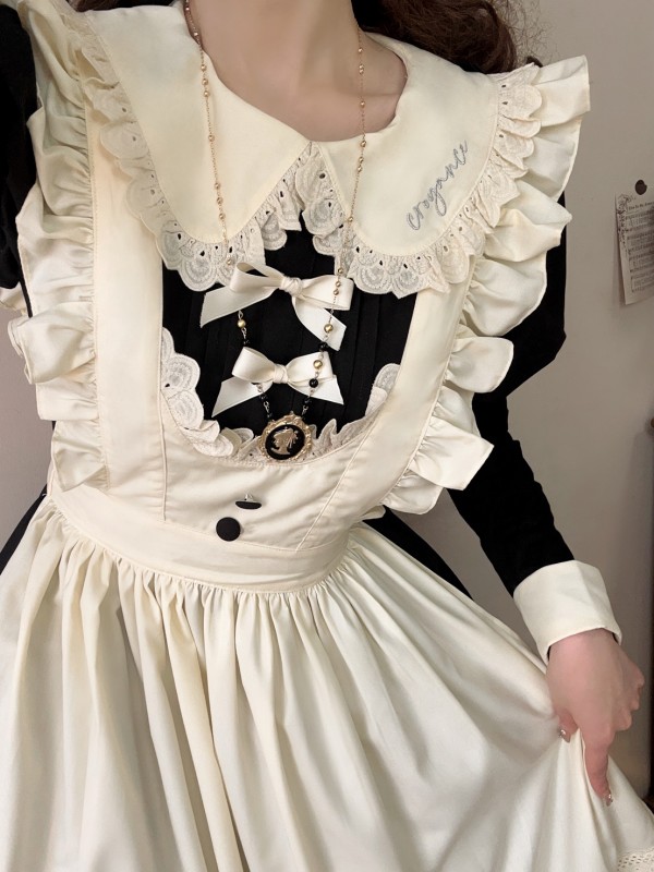 Black Retro Lolita Apron Maid Dress