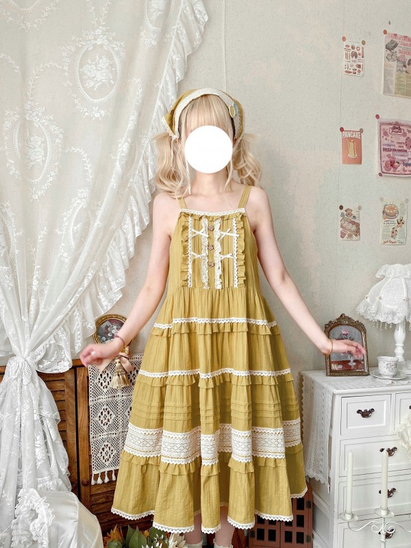 Yellow Sweet Pastoral Style Lolita Long Skirt JSK Loose Sack Skirt