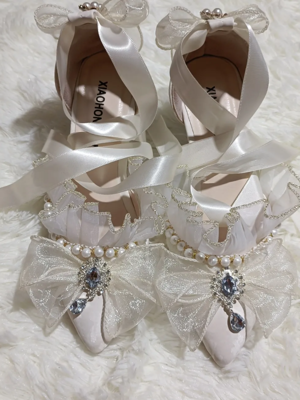 Elegant Ribbon Lace Pointed Toe Lolita Shoes