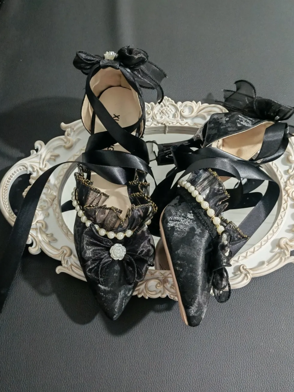 Elegant Ribbon Lace Pointed Toe Lolita Shoes