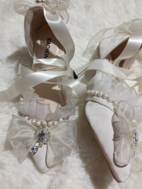 Elegant Ribbon Lace Pointed Toe Lolita Shoes