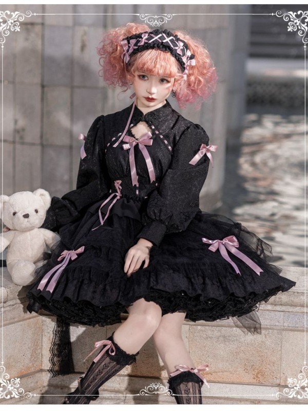 Sweet Gothic Lolita OP Long-sleeved Dress Cake Skirt