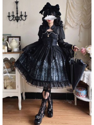 Sweet Gothic Lolita Dress Dark Style JSK Printed Dress