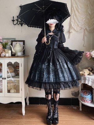 Sweet Gothic Lolita Dress Dark Style JSK Printed Dress