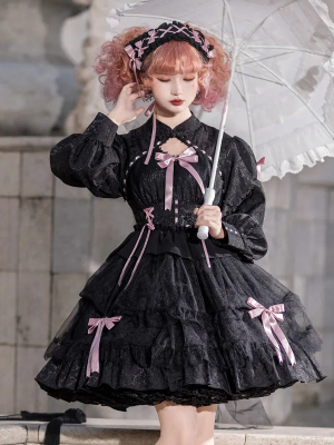 Sweet Gothic Lolita OP Long-sleeved Dress Cake Skirt