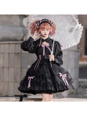 Sweet Gothic Lolita OP Long-sleeved Dress Cake Skirt