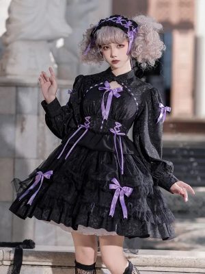 Sweet Gothic Lolita OP Long-sleeved Dress Cake Skirt