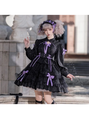 Sweet Gothic Lolita OP Long-sleeved Dress Cake Skirt