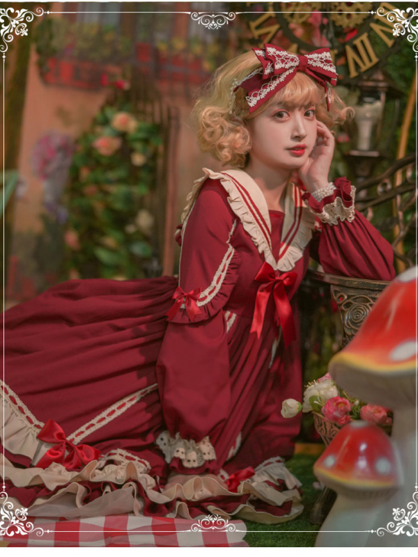 Lolita Long sleeves OP Retro Palace Style High Waist Lolita Princess Dress