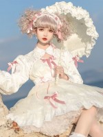 White Sweet Gothic Lolita OP Long-sleeved Dress Cake Skirt