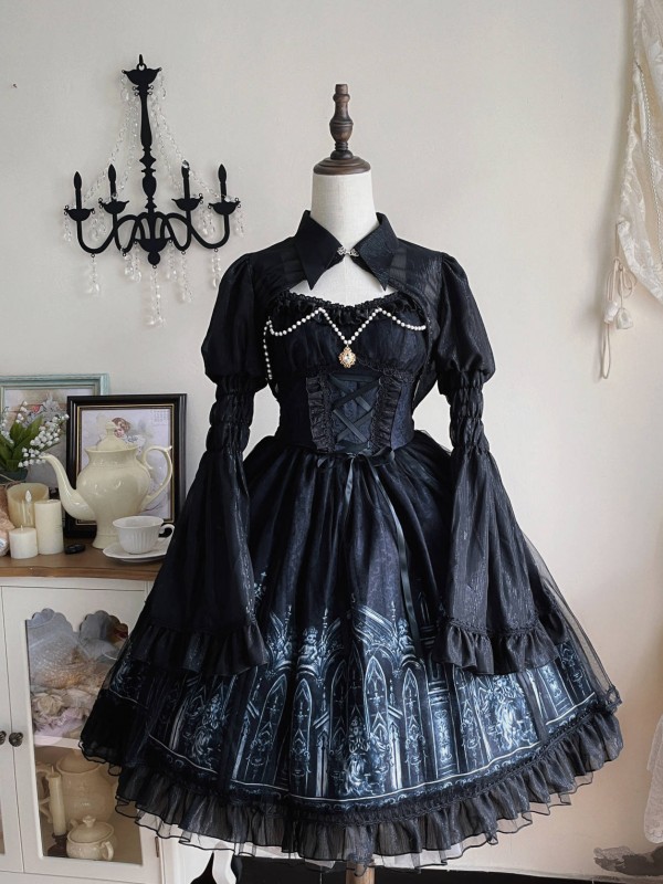 Sweet Gothic Lolita Dress Dark Style JSK Printed Dress