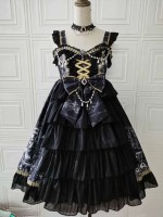 Black Retro Print Gothic Lolita JSK Suspender Dress