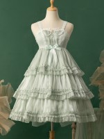 Green Sweet Lolita Skirt JSK Elegant Puffy Skirt Apricot Lolita Suspender Dress