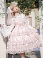 Pink Sweet Lolita Skirt JSK Elegant Puffy Skirt Apricot Lolita Suspender Dress