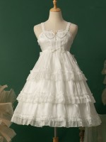 White Sweet Lolita Skirt JSK Elegant Puffy Skirt Apricot Lolita Suspender Dress