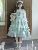 Green Sweet Lolita Skirt JSK Elegant Puffy Skirt Apricot Lolita Suspender Dress