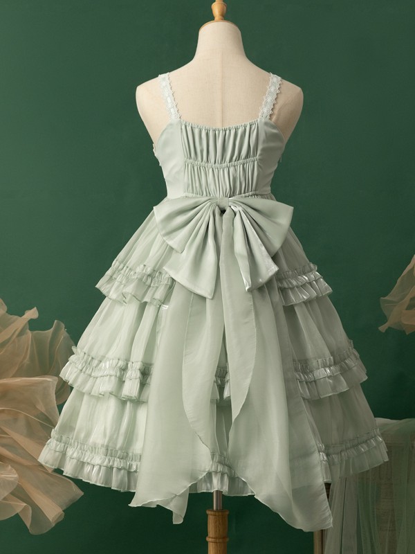 Green Sweet Lolita Skirt JSK Elegant Puffy Skirt Apricot Lolita Suspender Dress