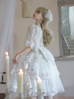 White Sweet Lolita Skirt JSK Elegant Puffy Skirt Apricot Lolita Suspender Dress