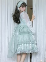 Green Sweet Lolita Skirt JSK Elegant Puffy Skirt Apricot Lolita Suspender Dress