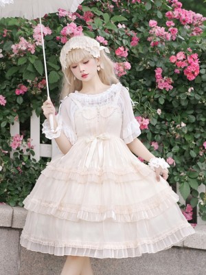 Sweet Lolita Skirt JSK Elegant Puffy Skirt Apricot Lolita Suspender Dress