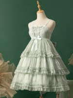 Green Sweet Lolita Skirt JSK Elegant Puffy Skirt Apricot Lolita Suspender Dress