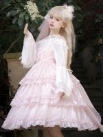 Pink Sweet Lolita Skirt JSK Elegant Puffy Skirt Apricot Lolita Suspender Dress