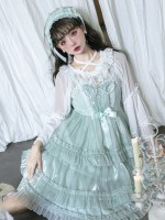 Green Sweet Lolita Skirt JSK Elegant Puffy Skirt Apricot Lolita Suspender Dress