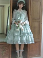 Green Sweet Lolita Skirt JSK Elegant Puffy Skirt Apricot Lolita Suspender Dress