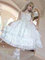 White Sweet Lolita Skirt JSK Elegant Puffy Skirt Apricot Lolita Suspender Dress