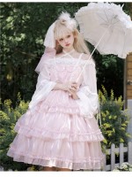 Pink Sweet Lolita Skirt JSK Elegant Puffy Skirt Apricot Lolita Suspender Dress