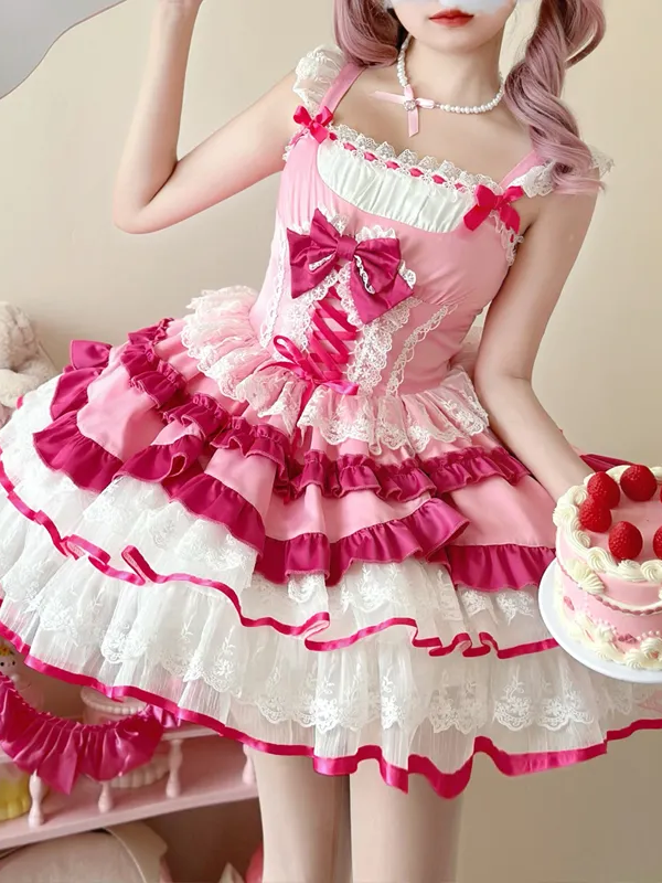 Pink Sweet Lolita Tutu Skirt JSK Suspender Dress