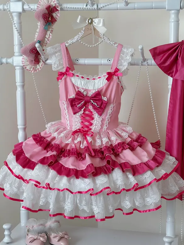 Pink Sweet Lolita Tutu Skirt JSK Suspender Dress