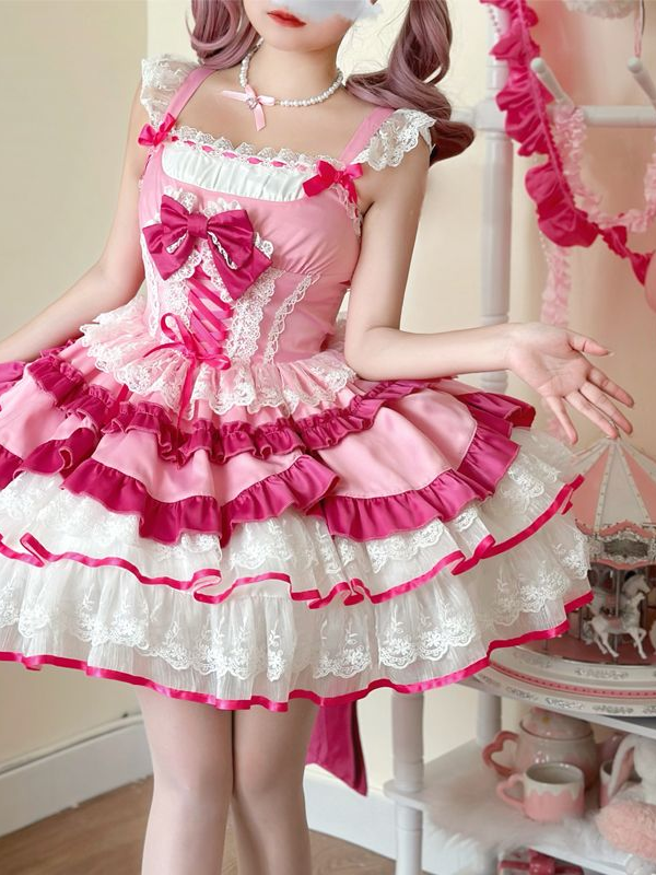 Pink Sweet Lolita Tutu Skirt JSK Suspender Dress