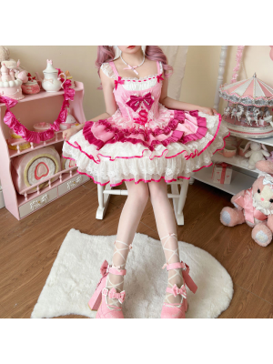 Pink Sweet Lolita Tutu Skirt JSK Suspender Dress