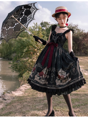 Sweet Retro Lolita Dress CLA Printed Suspender Skirt