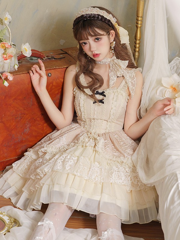 Sweet and Elegant Ballet Style Cake Skirt Lolita Suspenders Dress