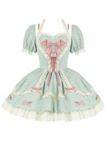 Green and Pink Sweet Short OP Lace Bow Lolita Dress