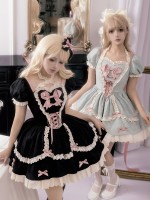 Green and Pink Sweet Short OP Lace Bow Lolita Dress