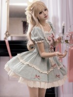 Green and Pink Sweet Short OP Lace Bow Lolita Dress