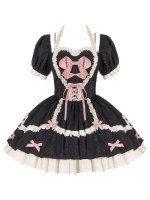 Black and Pink Sweet Short OP Lace Bow Lolita Dress