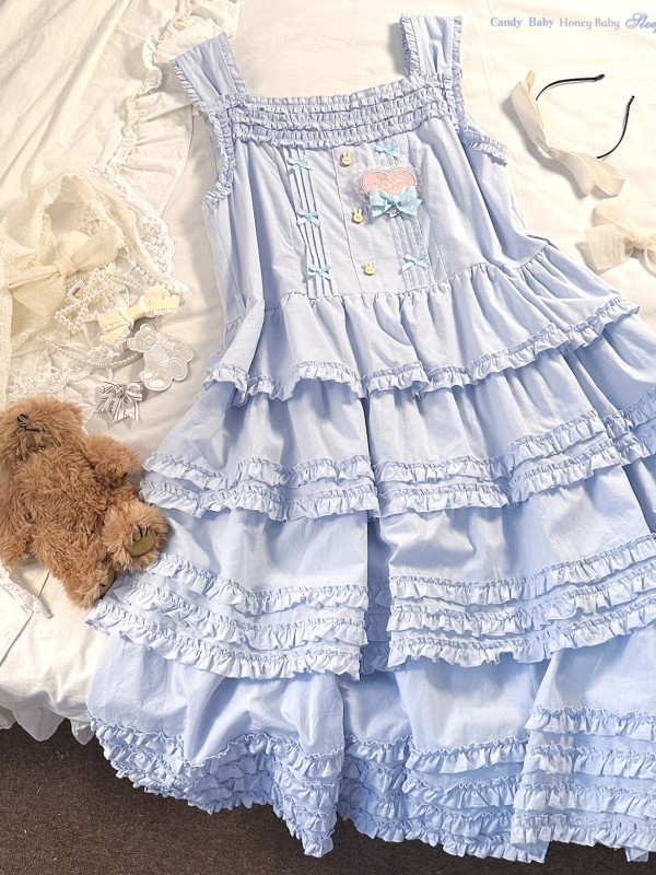 Sweet Fungus Satin Lace Cotton Loose JSK Suspender Dress