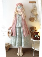 Sweet Fungus Satin Lace Cotton Loose JSK Suspender Dress