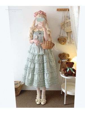 Sweet Fungus Satin Lace Cotton Loose JSK Suspender Dress