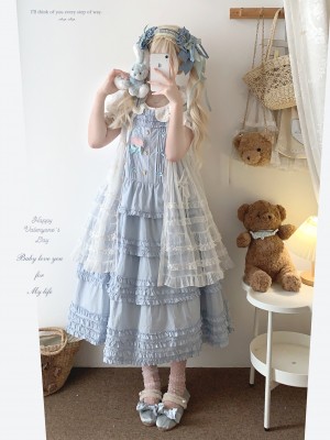 Sweet Fungus Satin Lace Cotton Loose JSK Suspender Dress