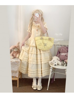 Sweet Fungus Satin Lace Cotton Loose JSK Suspender Dress