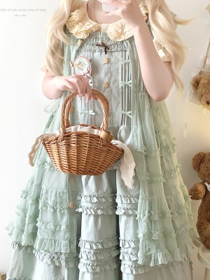 Sweet Fungus Satin Lace Cotton Loose JSK Suspender Dress