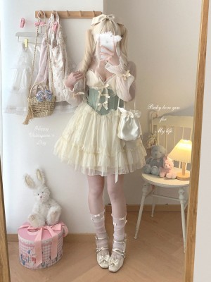 Sweet Lolita Bow Jacquard Retro Suspender Puffy Dress