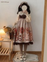 Chiffon Lotus Leaf Retro Print Soft Button Suspender Dress