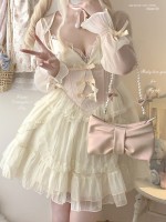 Sweet Lolita Bow Jacquard Retro Suspender Puffy Dress